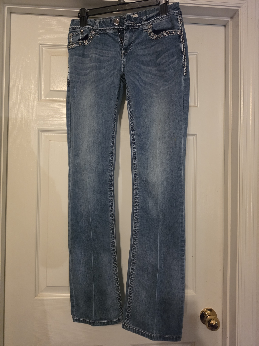 Light Blue Women's Boot Cut Jeans with Decorative Trim